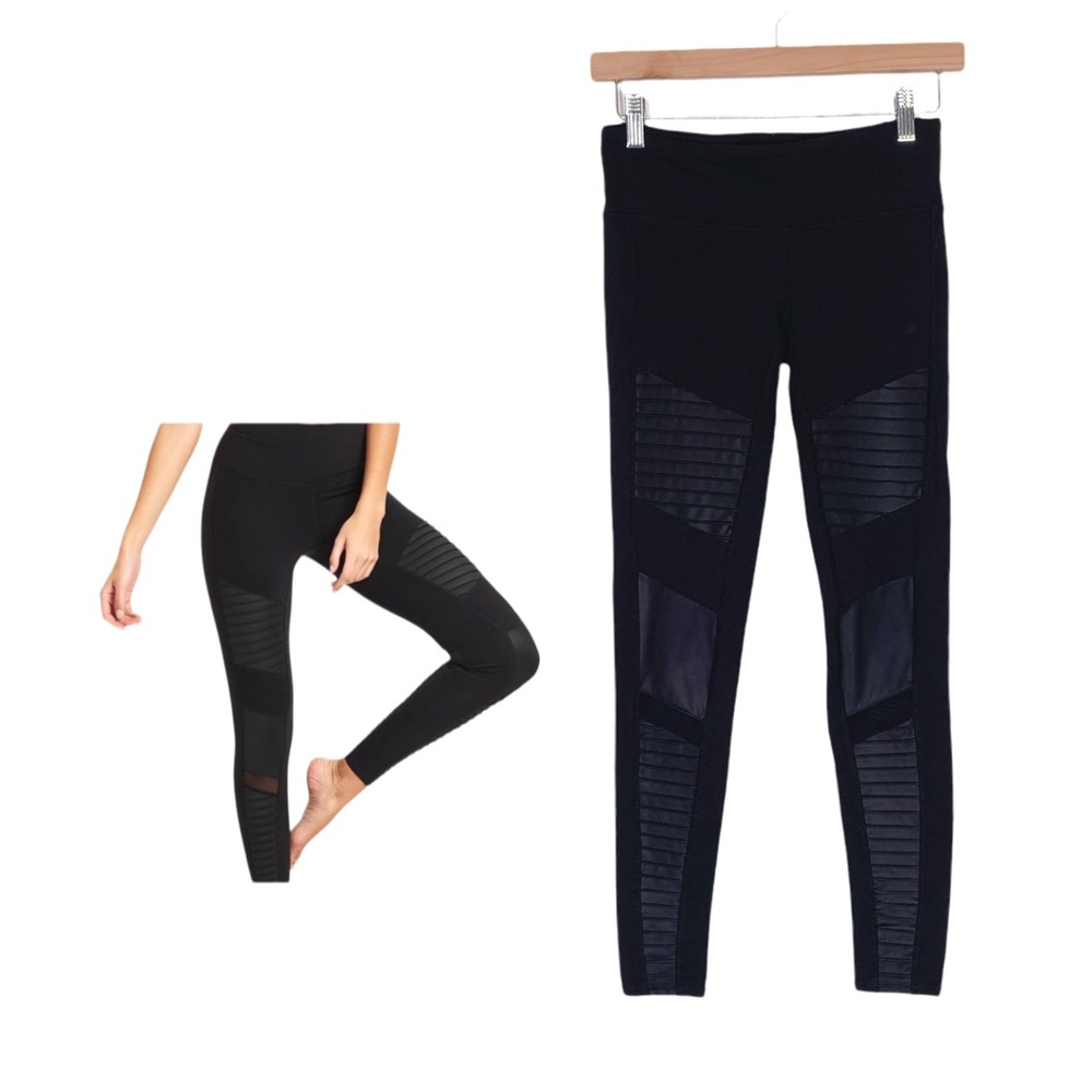 Alo Yoga High-Waist Moto Leggings Black Glossy and Mesh Details Size XS
